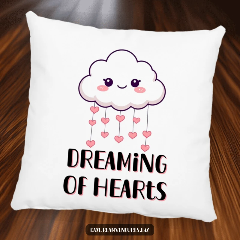Funny cloud pillow, a playful character raining hearts, soft comfort and loving vibes, a wonderful funny gift.