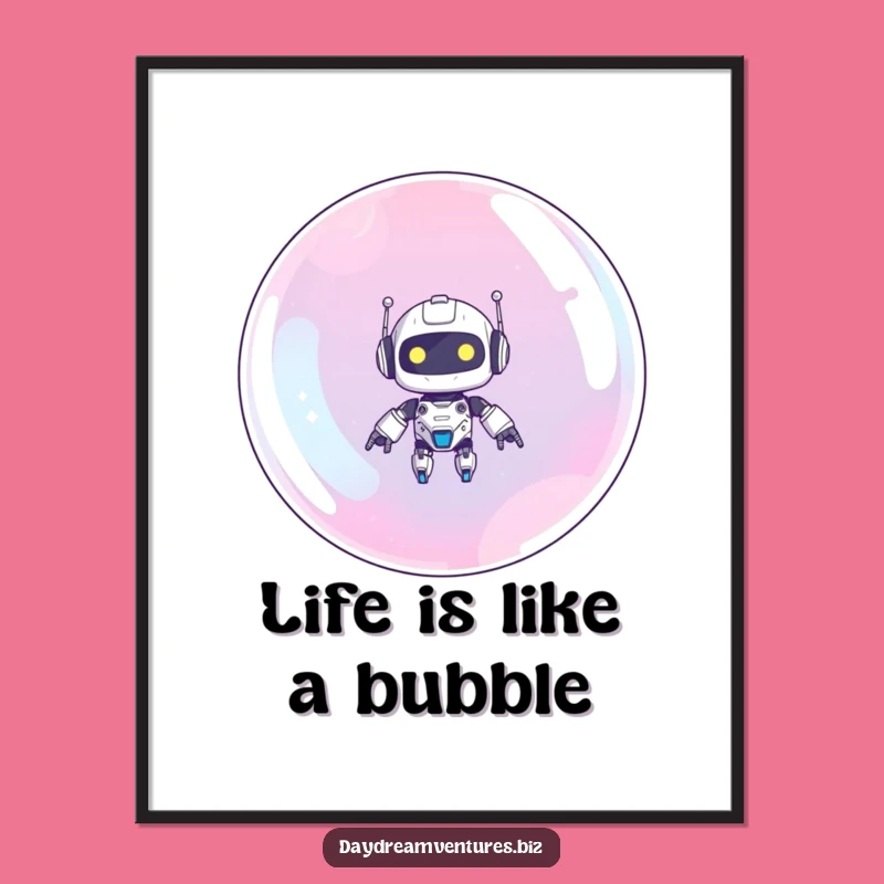 Free Printable Wall Art: Cute Robot Bubble Float, Whimsical Downloadable Art Gift