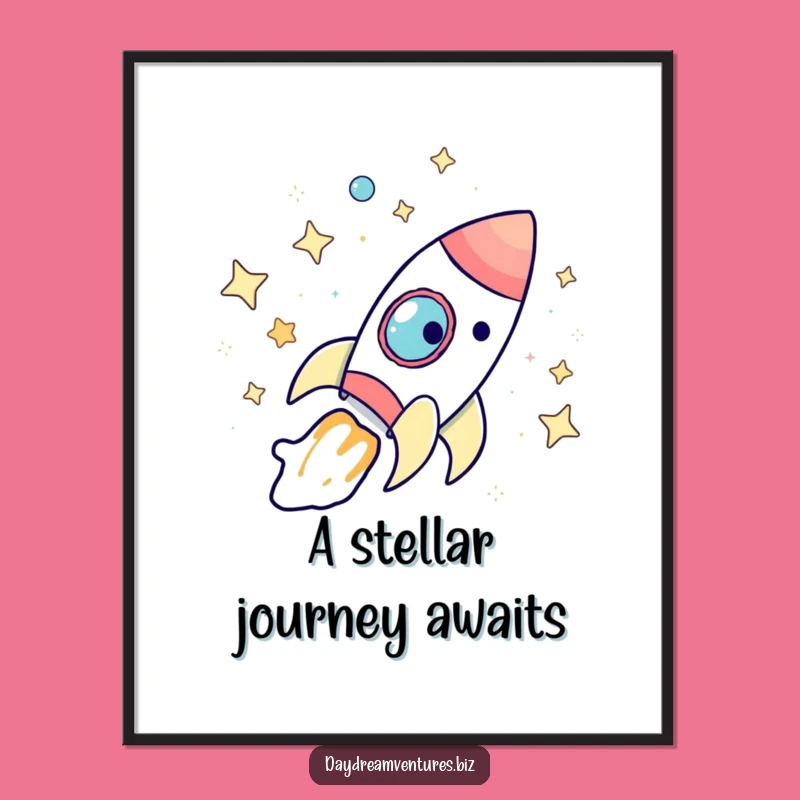 Free Printable Wall Art: Whimsical Rocket Ship's Starry Journey Adventure Decor