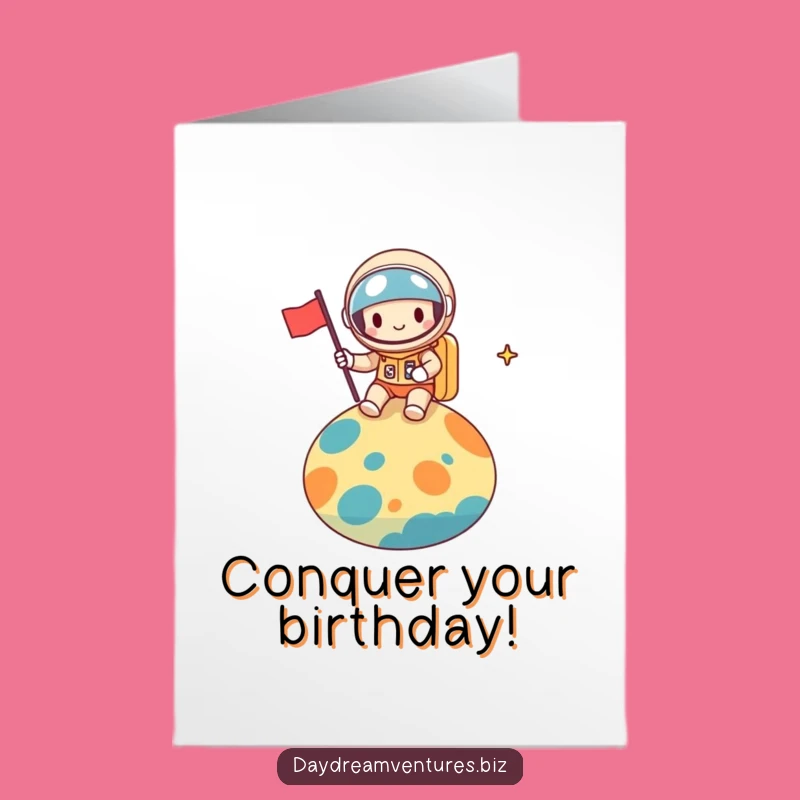 Free Printable Birthday Card: Space Explorer Plants Flag on Fun Planet