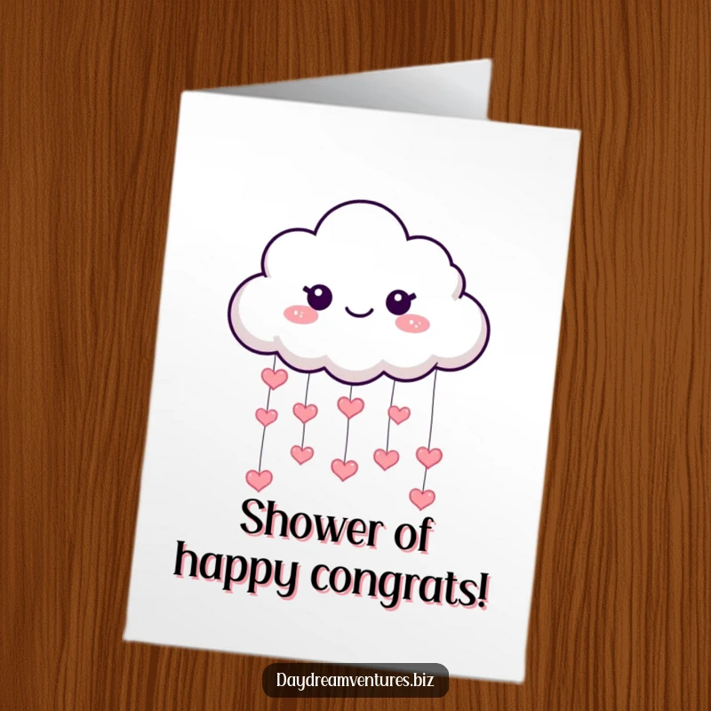 Funny Free Printable Congratulations Card: A playful cloud raining sparkling hearts, celebrating achievements with love and joy.