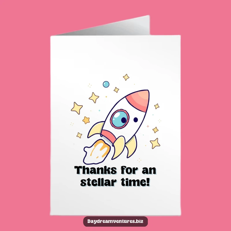 Free Printable Thank You Card: Rocket Ship's Starry Journey Expressing Gratitude